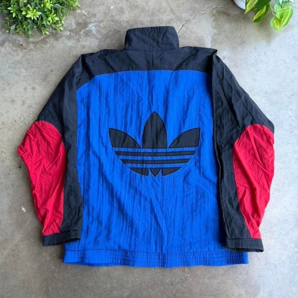 Vintage 80s Adidas big logo blue windbreaker jacket size L color block